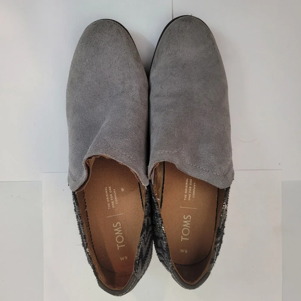 TOMS Deia Booties Womens 9 Grey Suede Woven Textile Ankle Boots Slip On